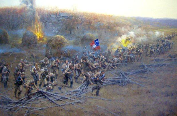 "They Came LIke Demons", an excellent Trans-Mississippi Painting by Andy Thomas, of Carthage, Missouri, illustrates the Western End of the Prairie Grove, Arkansas, Battlefield. Available in a Print, this image depicts what many think happened here, based on the Official Record, Diaries, Memoirs, and Letters. 