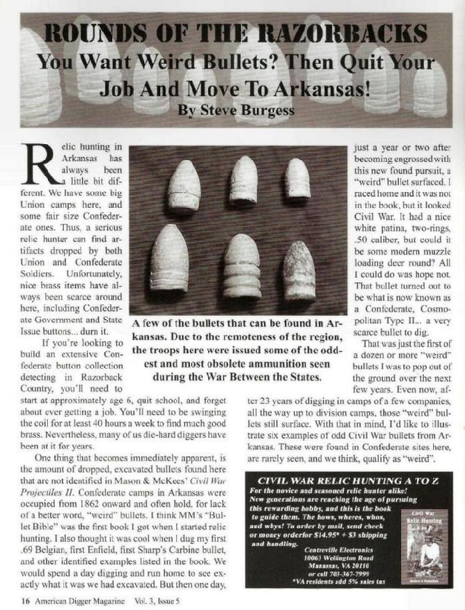 "Rounds of the Razorbacks", Page 16, Volume 3 Issue 5, Sept./Oct. 2007 American Digger Magazine