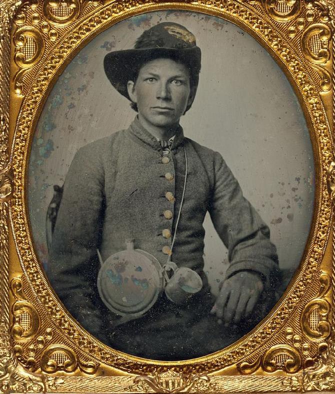 Unidentified Confederate with Canteen & Tin Cup.