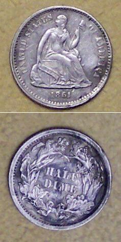 1861 Half Dime excavated by Doug Dorothy.