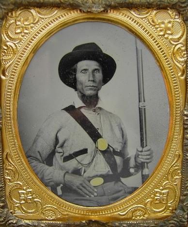 Confederate Soldier Possibly from Mississippi, wearing a standard US M1839 Waist Belt & Baby Buckle, with a BLACK belt. 