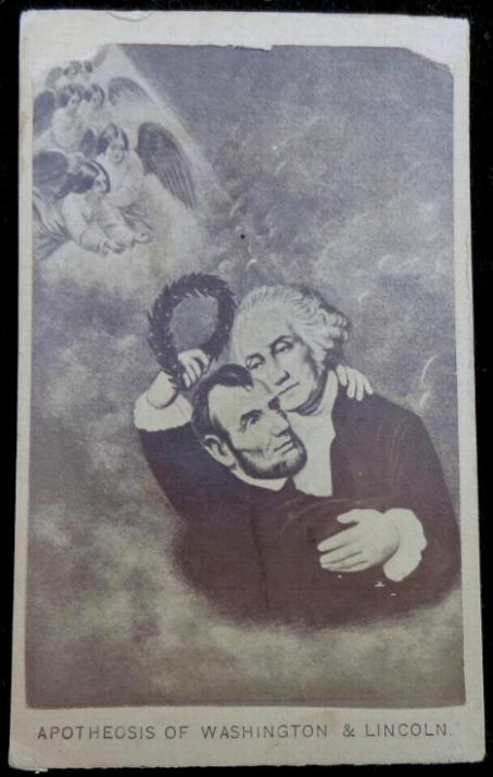 Cdv Engraving of President Washington Welcoming President Lincoln into Heaven