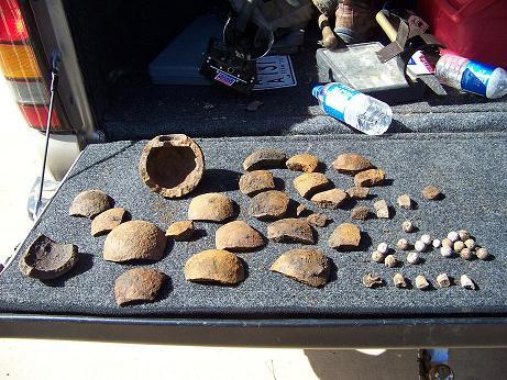 Nice bunch of artillery fragments and case shot, dug by Rick Steed and Sons Ira and James.