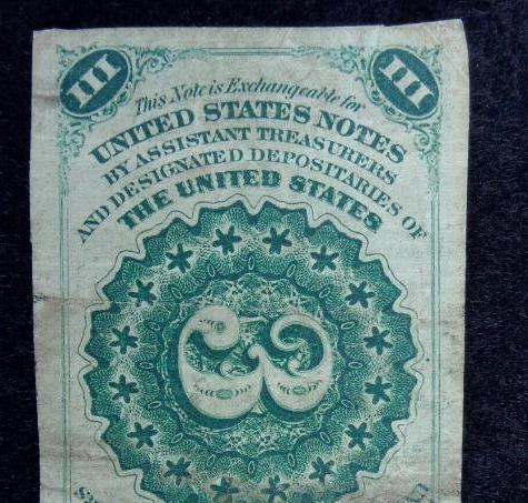 Nice 1863 US Fractional Three Cent Note