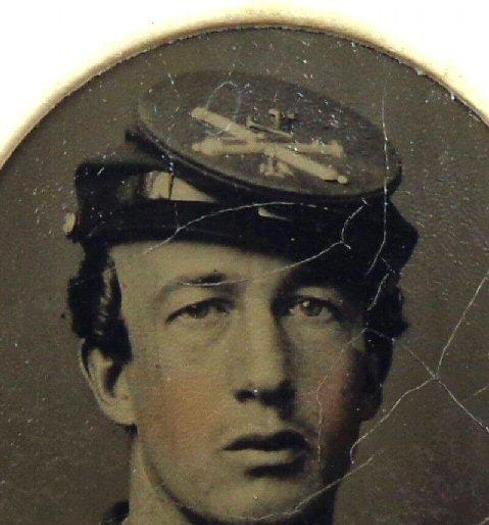 Nice Tintype of Artillery Soldier of Co. L, 4th Artillery, in Cdv Mount with Great Photographer's Label 