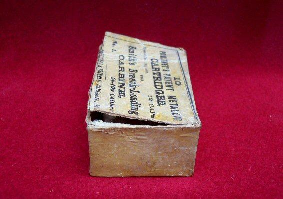 Nice Original Box For .50 Caliber Smith Carbine Cartridges w/Five Excellent Cartridges Intact, Packet of Percussion Caps, and Sharp Print - 1863 - Poultney & Trimble - Baltimore. 