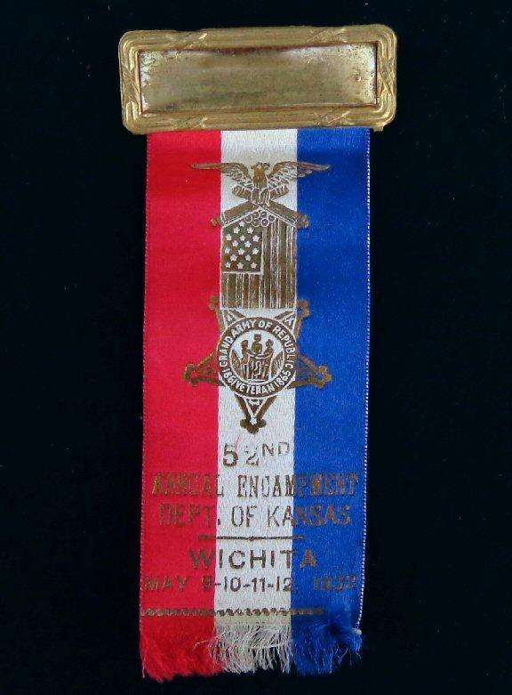 Nice Group of Four Consecutive Year Kansas G.A.R. Ribbons/Badges - 1932 - 1935 - Wichita, Kansas, 1932 