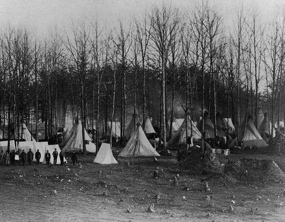  1862 Camp of the 2nd Vermont at "Camp Griffin', Virginia, Showing several Sibley Tents likely with accompanying SIBLEY STOVE  