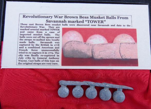 Set of Five Revolutionary War Musket Balls - Still on Gang Mold Strip 