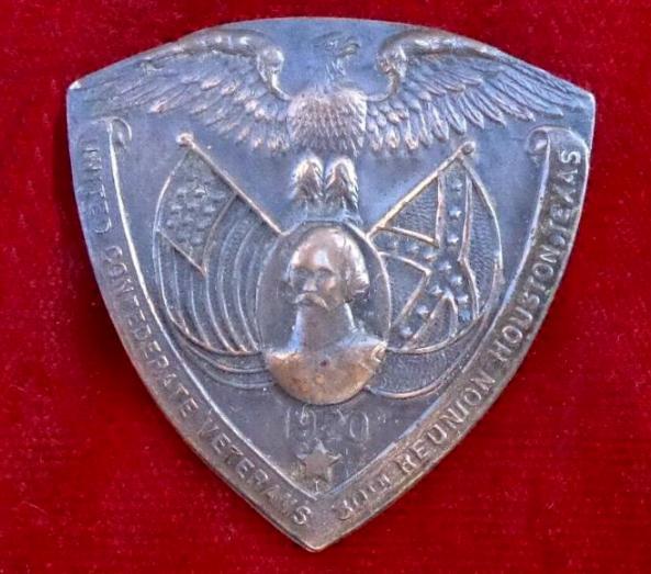 Fine Copper Badge from the 30th Annual Reunion of the UCV, or United Confederate Veterans, held in Houston, Texas, October 6th-8th, 1920 