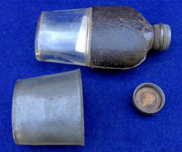 Small or Hip Size Period Liquor Flask w/Pewter Cap & Cup