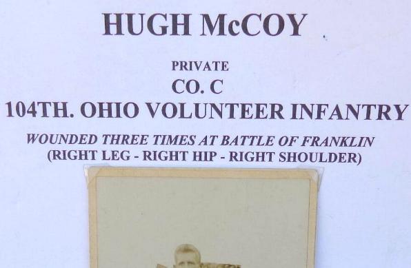 Nice Cabinet Card Image of Private Hugh McCoy, Co. C, 104th Ohio Infantry - Wounded Three times at the Battle of Franklin, Tennessee.
