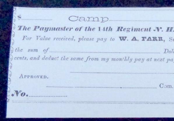  Fine Condition Unused Civil War Period Sutlers Note