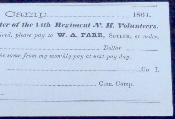  Fine Condition Unused Civil War Period Sutlers Note