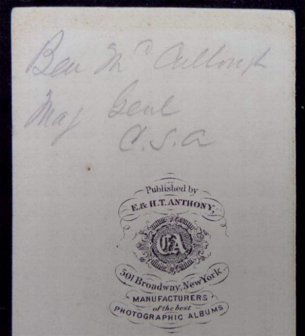 Fine Cdv Image of Confederate General Benjamin McCulloch Killed at Pea Ridge, Arkansas 