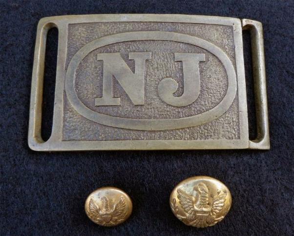 Fine Displaying 1872 "Hagner" Pattern New Jersey National Guard Waist Belt Plate & Two Indian Wars Period U.S. General Service Buttons 