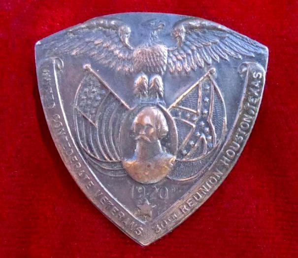 Fine Copper Badge from the 30th Annual Reunion of the UCV, or United Confederate Veterans, held in Houston, Texas, October 6th-8th, 1920 