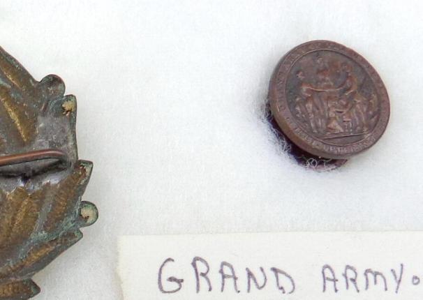 Nice G.A.R. or Grand Army of the Republic Group with Two Hat Badges and Lapel Pin