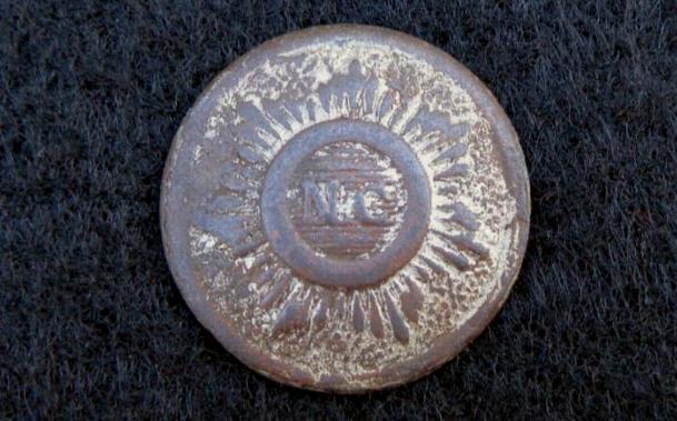 Nice Displaying NC16 North Carolina Sunburst Button w/Quite a bit of Silver Plating Remaining on the Front - Recovered in North Carolina