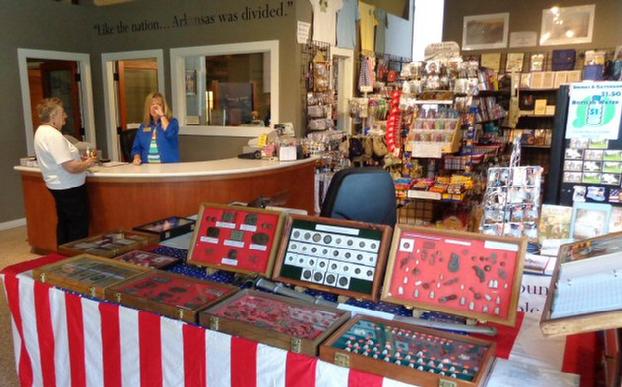 Ann Webb & Cindy Whitehouse visit at the Prairie Grove Battlefield Museum on "Display Day" August 16th, 2015, when Ann and I both had tables of original period artifacts on display for the public. 