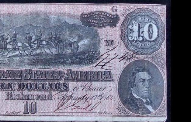 Fine/Very Fine Confederate T-68 Ten Dollar Note w/Nice Red Color 