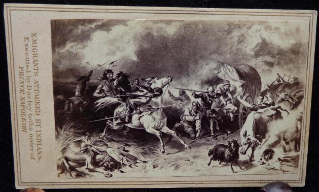 Nice Civil War Period Cdv Image Depicting Indians Attacking Emigrants