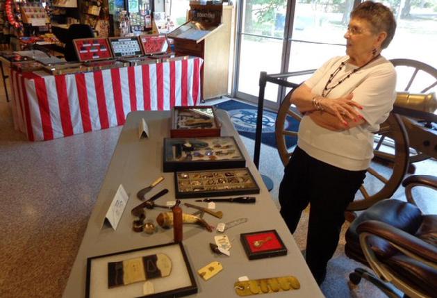 Ann Webb with her table of Civil War Period Jewelry, Dental Tools, and other Civilian effects. She also has a great collection of period cooking utensils, and Cdvs, not on display on this occassion.