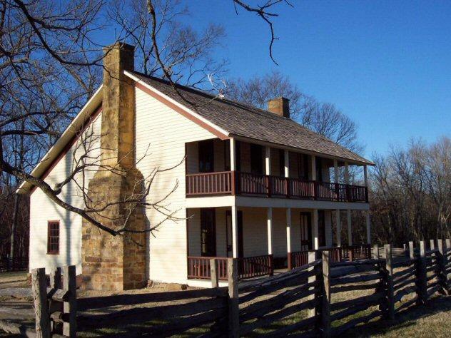 Elkhorn Tavern on the Pea Ridge Battlefield as it appears today [ 2010 ], in the middle of dreary winter. The National Park Service Restored it beautifully to it's 1862 appearance.