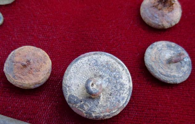 Nice Small Group of Dug Relics Including - Eagle Buttons, a Friction Primer, a Thimble, and a Civilian Button 