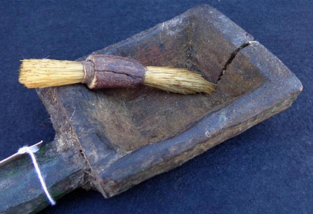 Quite RARE Revolutionary War Period Soldier's Wood Shaving Dish & Horsehair Brush