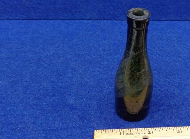 Beautiful Little ca. 1880's Baby or Salesman Sample Olive Green Champagne Bottle 