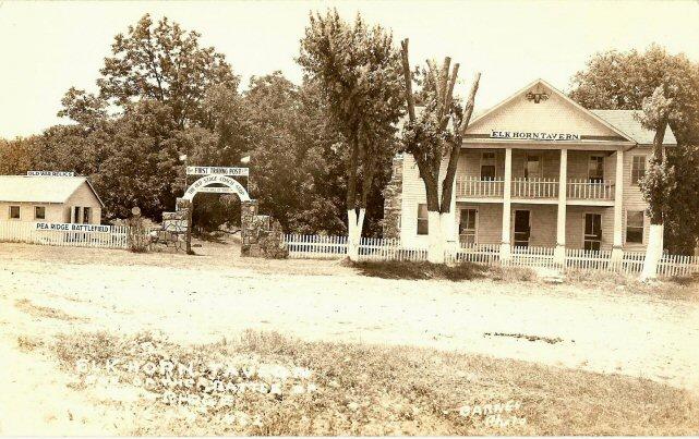 1938 View of Elkhorn Tavern, on the Pea Ridge Battlefield, with the Old Wire Road out front. 