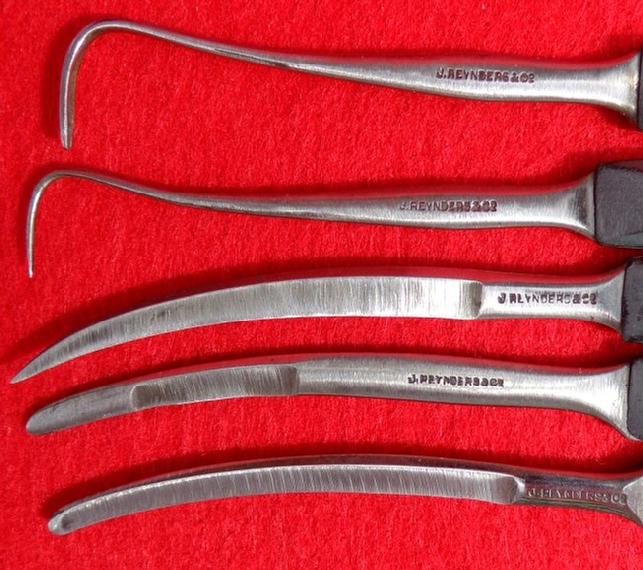 Three Surgical Bistouries & Two Tenaculum - All Civil War Ear & Maker Marked 