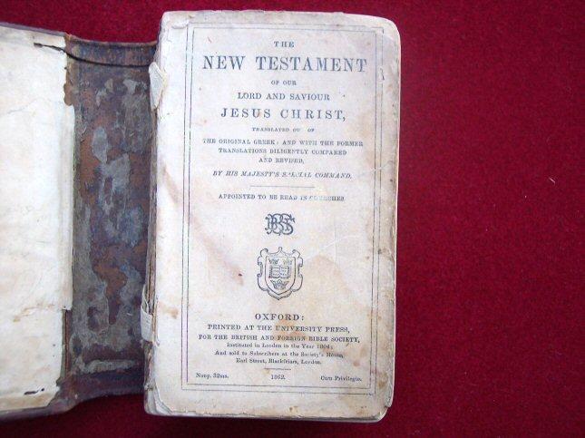 1862 Pocket Bible of Private J.O. Wm. Gilbert - Co. B, 7th Arkansas Infantry, C.S.A.  