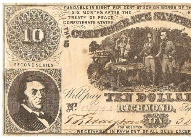 VF/XF Confederate T-30 September 2, 1861 Ten Dollar Note