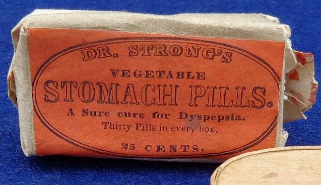 Fine Original Box of Dr. Strong's Vegetable Stomach Pills w/Beautiful Label & Contents 