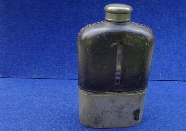 Nice Civil War Era Glass, Leather, & Pewter Whiskey Flask 