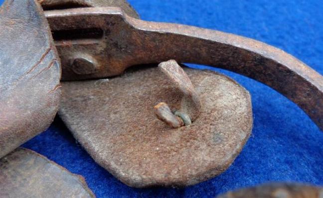 Huge Western Pattern Iron Spur, w/eagle button on the strap, and similar to Spur W5 in Howard Crouches' book, Historic American Spurs. 