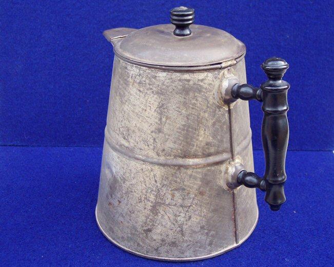 Very Fine Civil War Period Coffee Pot w/Generous amount of Original Tin Plating Still Present, Turned Wood Handle & Knob, & Hinged Spout Cover