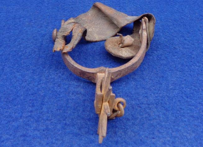 Huge Western Pattern Iron Spur, w/eagle button on the strap, and similar to Spur W5 in Howard Crouches' book, Historic American Spurs. 