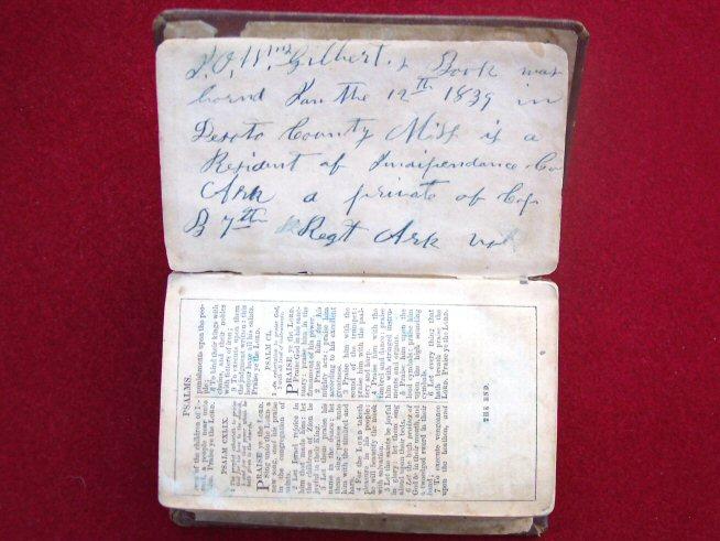 1862 Pocket Bible of Private J.O. Wm. Gilbert - Co. B, 7th Arkansas Infantry, C.S.A.  