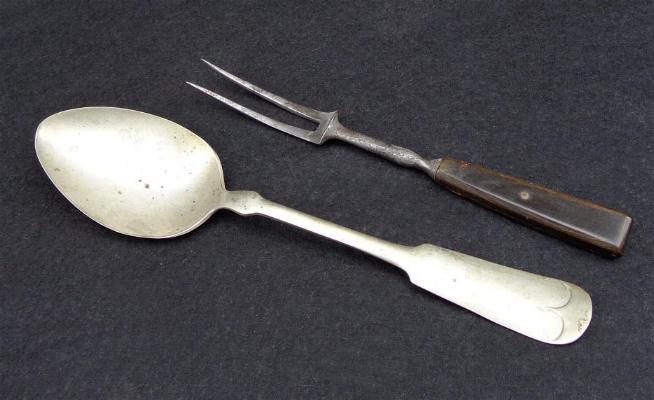 Nice 9 Inch Civil War Tin Plate with Two Tine Fork and Spoon