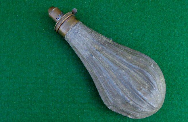 Nice ca. 1850s Pewter Rifle Powder Flask 