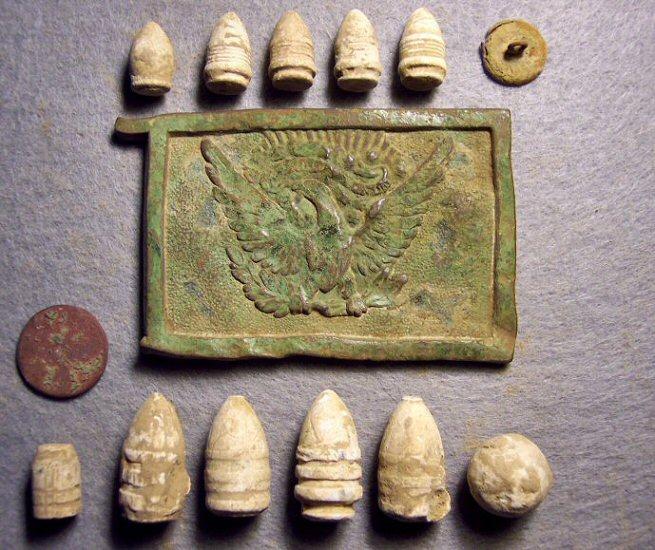 Sword Belt Plate Recovered by Jack Ferguson, and Bullets Recovered by Wendell Evans & Stephen Burgess, April 28th, 2009