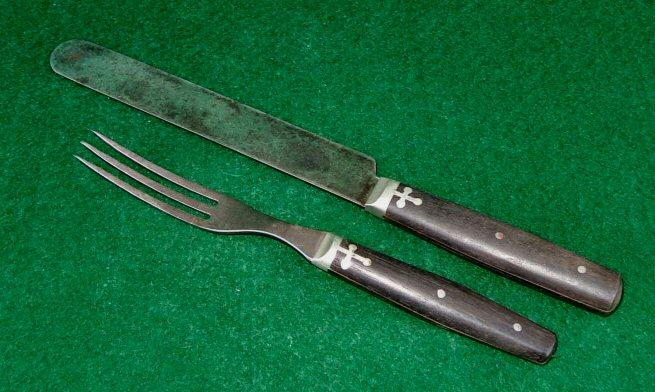 Nice Original Civil War Period Tin Plate with Matching 3-Tine Fork & Knife