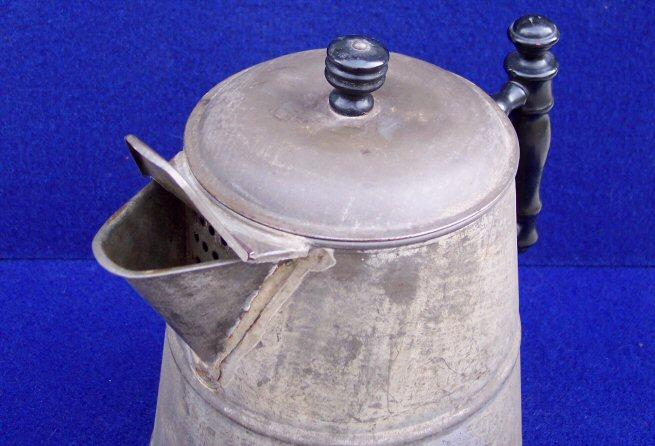 Very Fine Civil War Period Coffee Pot w/Generous amount of Original Tin Plating Still Present, Turned Wood Handle & Knob, & Hinged Spout Cover