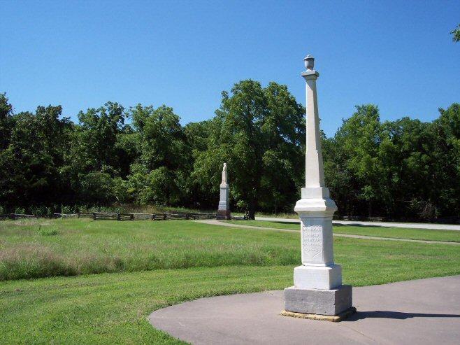 Both monuments erected at the 1887, Blue/Gray Reunion near the Elkhorn Tavern.