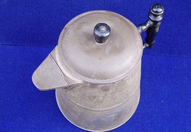 Very Fine Civil War Period Coffee Pot w/Generous amount of Original Tin Plating Still Present, Turned Wood Handle & Knob, & Hinged Spout Cover