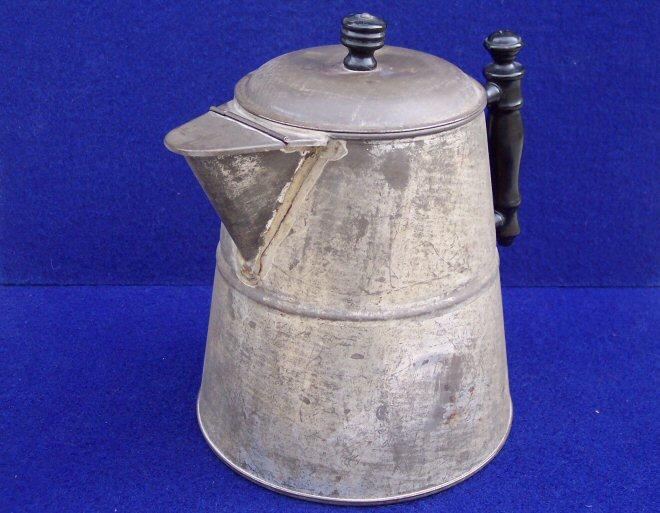 Very Fine Civil War Period Coffee Pot w/Generous amount of Original Tin Plating Still Present, Turned Wood Handle & Knob, & Hinged Spout Cover