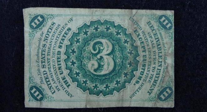 Nice 1863 US Fractional Three Cent Note